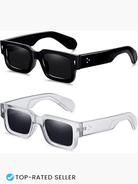 Square Frame Sunglasses Chunky Rectangle Black Shades UV400 main image 6